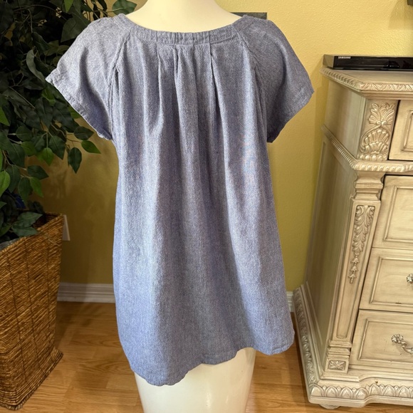 Free People Size M Crazy Hearts Chambray Babydoll Top Short Sleeve Oversized - Picture 5 of 9